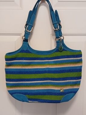 The Sak Blue & Green Striped Tote Bag - Casual Boho Women’s Shoulder Bag
